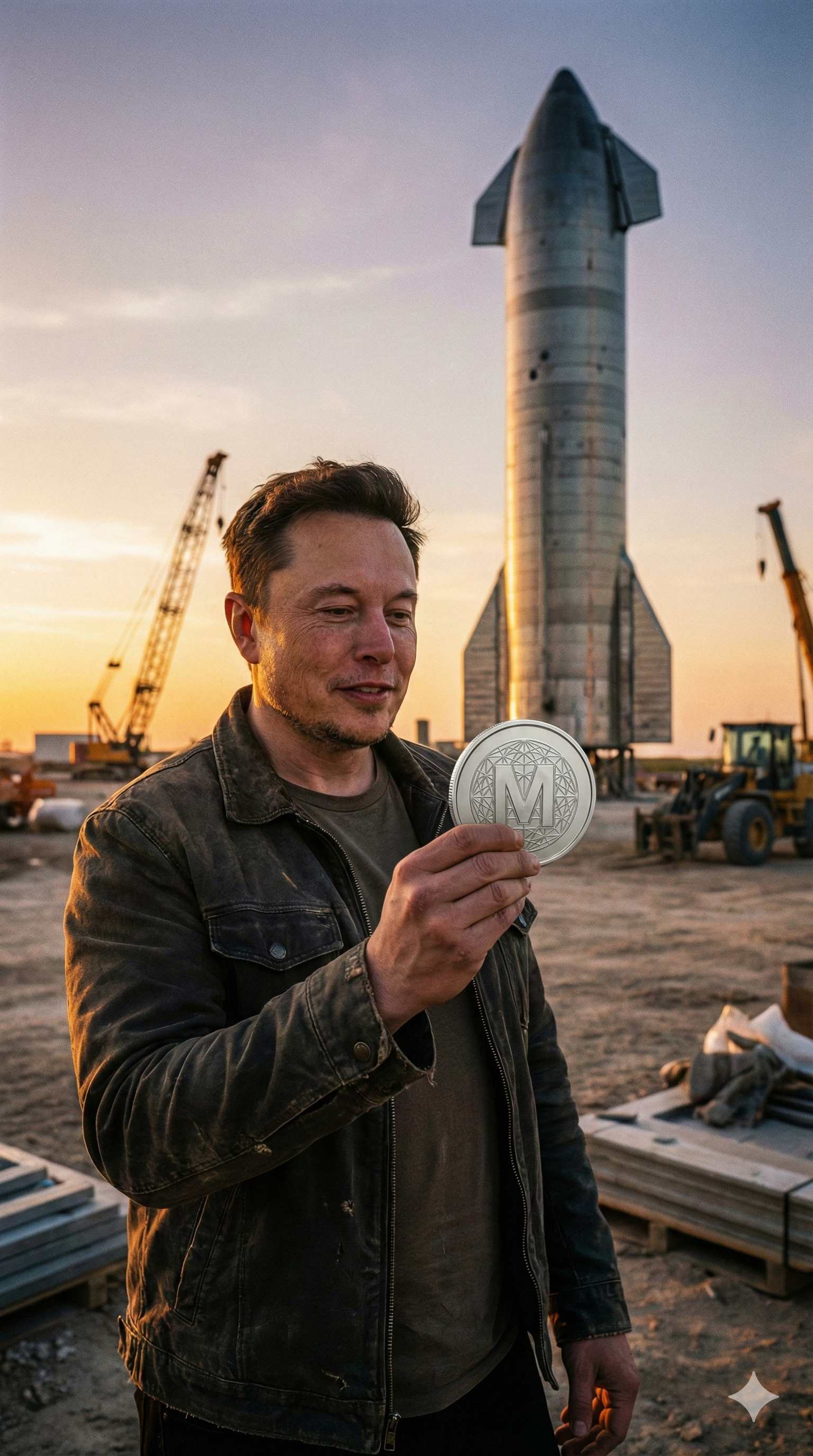 Person holding memecoin with rocket in background